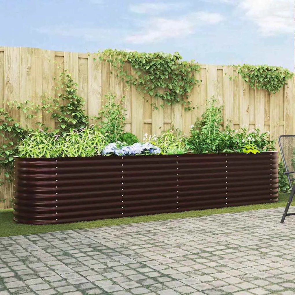 vidaXL Υπερυψωμένη Ζαρντινιέρα Καφέ 400 x 80 x 81 cm Ατσάλι