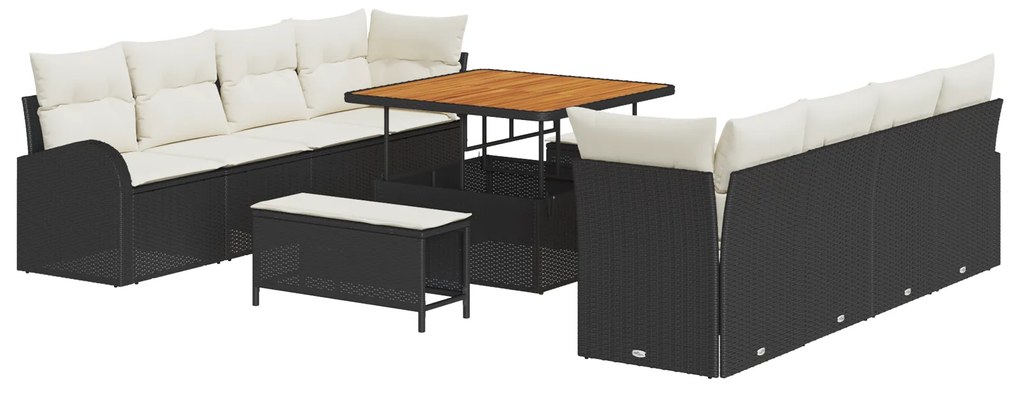 vidaXL 11 Τεμαχίων Σαλονιού Κήπου με Μαξιλάρια Μαύρο Πολυ Ράτα Ακακία