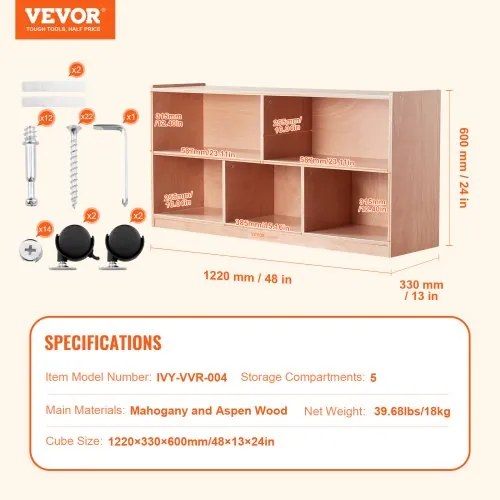 VEVOR Storage Shelf Tray Cabinet 5-Section Cubby Storage 2-Shelf for Home School