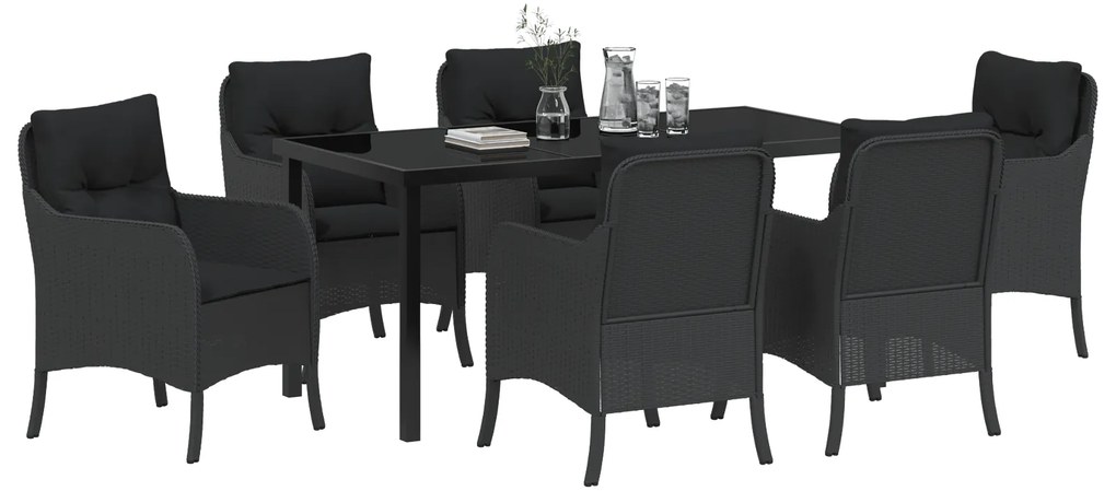 vidaXL Σέτ φαγητού για κήπο με μαξιλάρι 7 pcs Μαύρο Πολυ ράταν