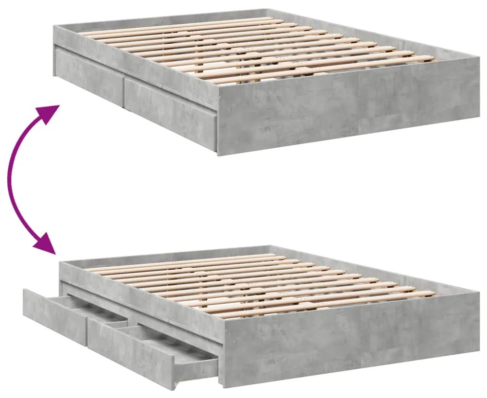 Πλαίσιο Κρεβατιού με συρτάρια Γκρι Σκυρ. 140x200 εκ. Επεξ. Ξύλο - Γκρι