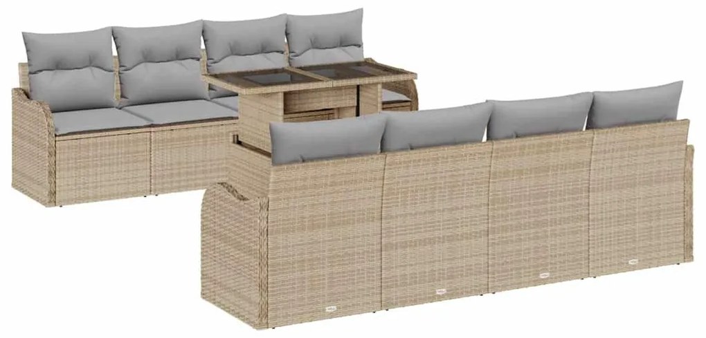 vidaXL Σετ Καναπέ Κήπου με μαξιλάρι 7 pcs Μπεζ Πολυ ράταν