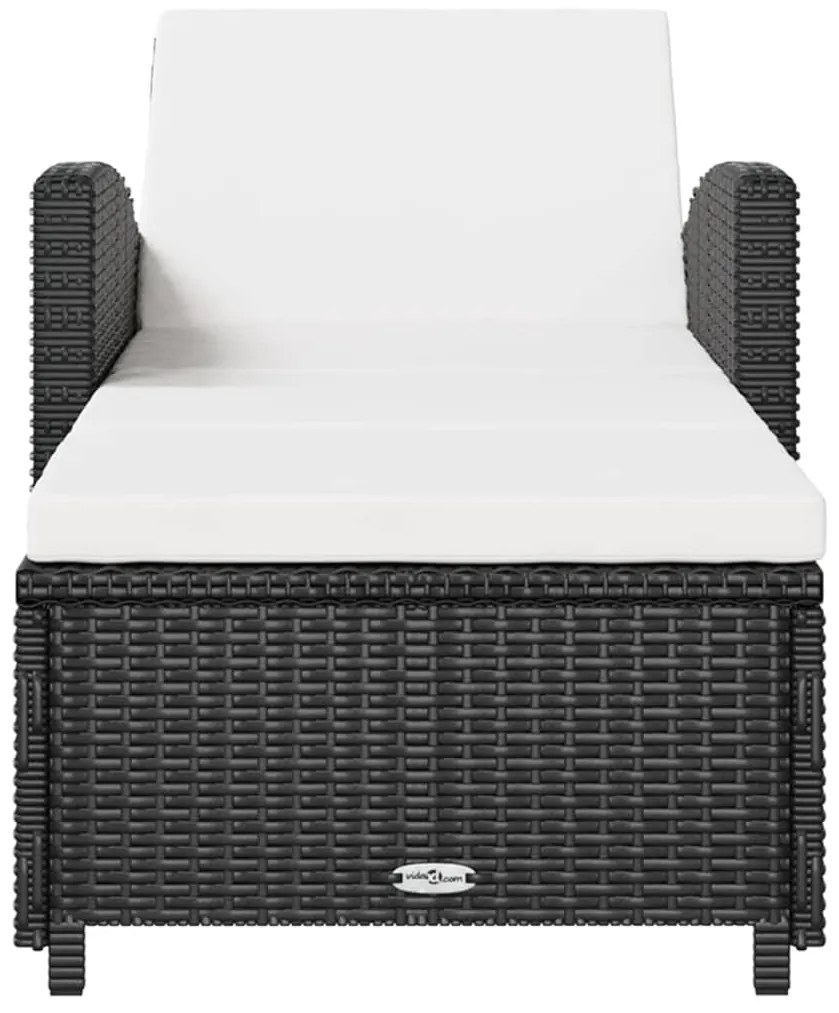 vidaXL Ξαπλώστρα Μαύρη από Συνθετικό Ρατάν με Λευκό Κρεμ Μαξιλάρι