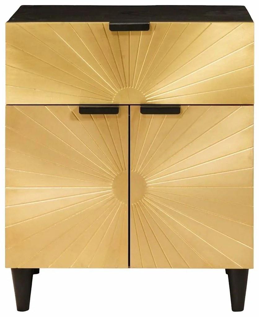 vidaXL Κομοδίνο Μαύρο και Χρυσό 50 x 33 x 60 εκ Μασίφ ξύλο μάνγκο