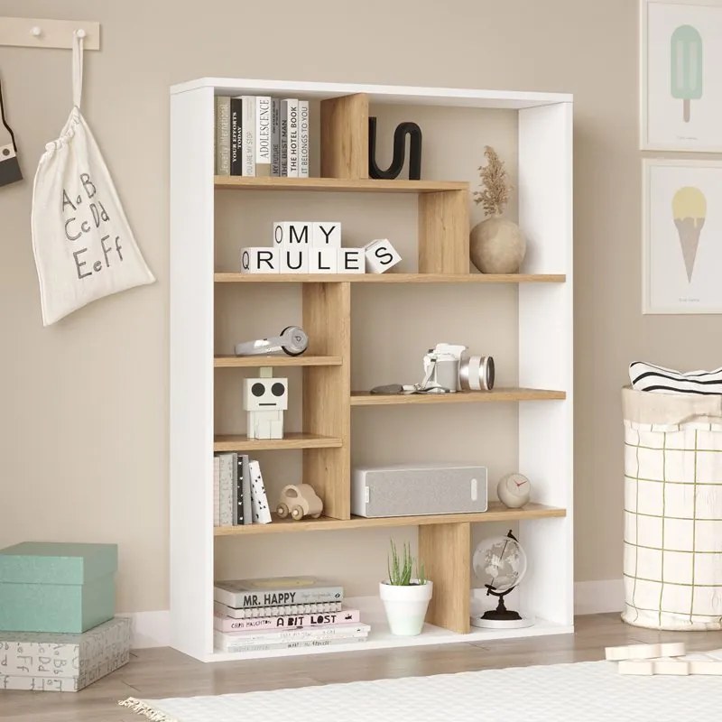 Βιβλιοθήκη Decora pakoworld σε φυσικό-λευκό απόχρωση 90x22x123.6εκ