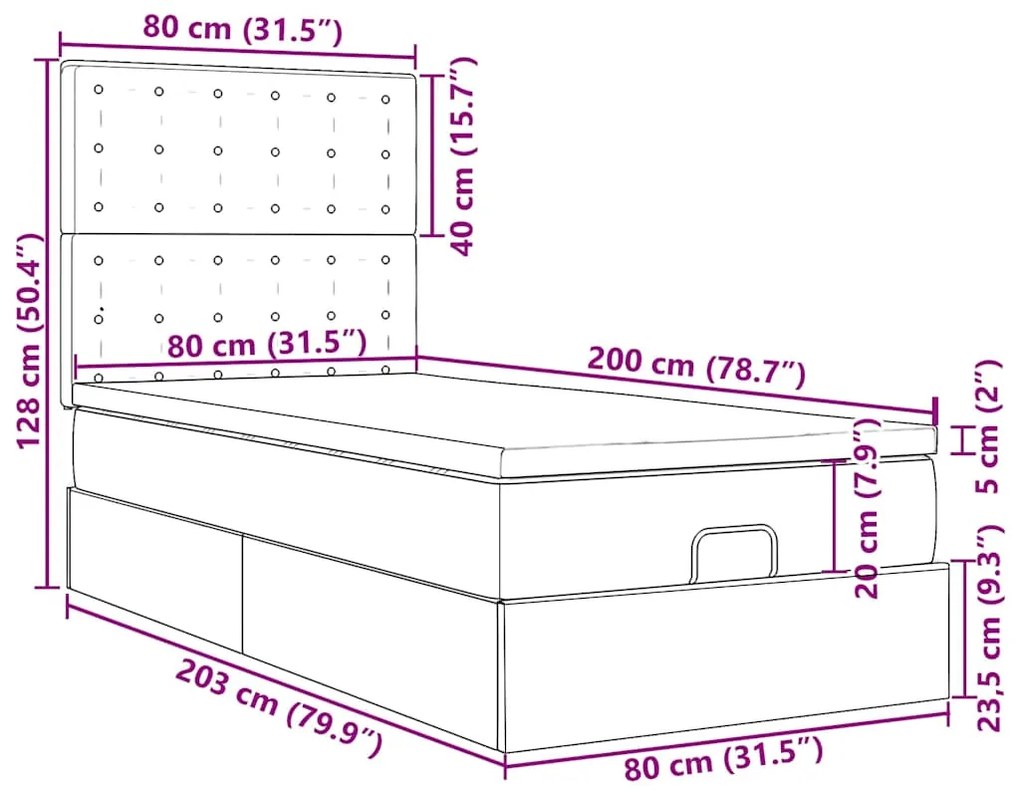 Οθωμανικό κρεβάτι με στρώμα Μαύρο 80x200cm Faux Leather - Μαύρο