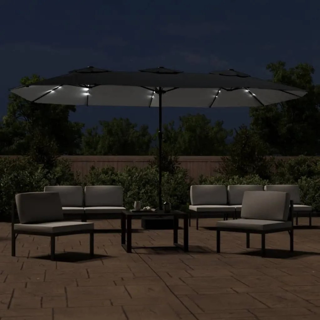 vidaXL Ομπρέλα Κήπου με Διπλή Κορυφή και LED Μαύρη 449 x 265 εκ.
