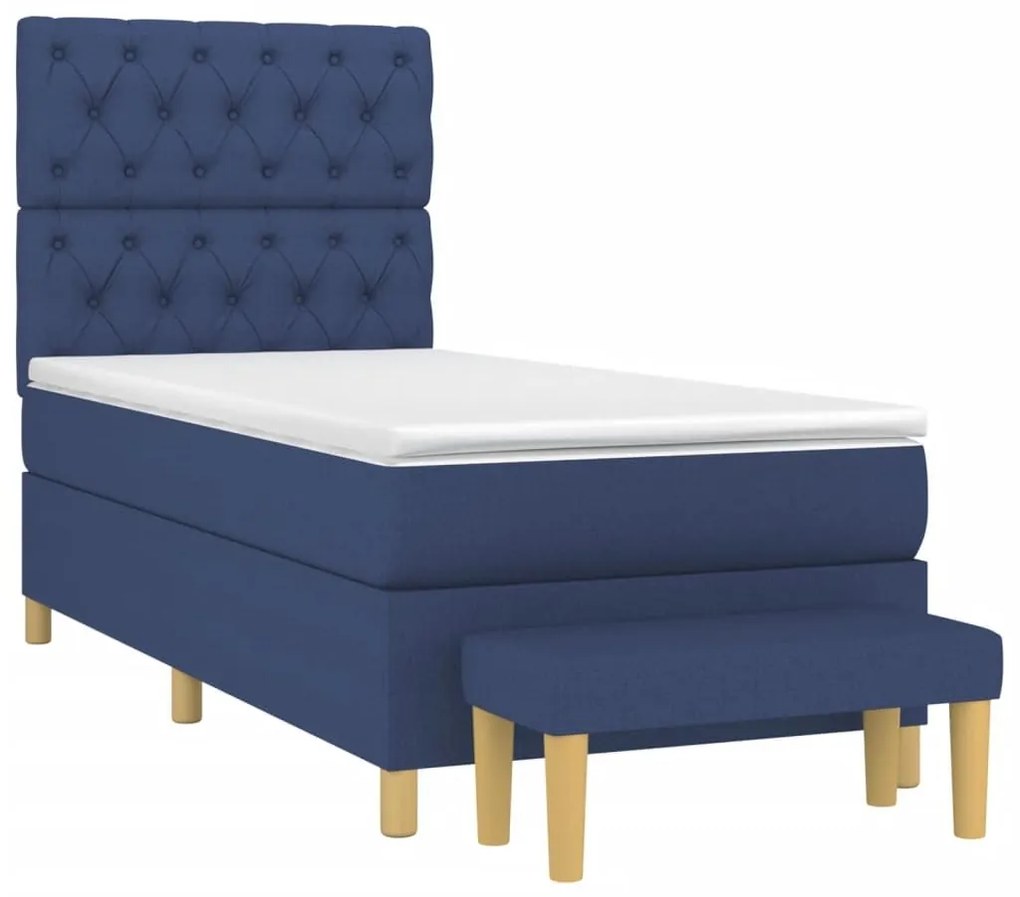 Κρεβάτι Boxspring με Στρώμα Μπλε 80x200 εκ. Υφασμάτινο - Μπλε