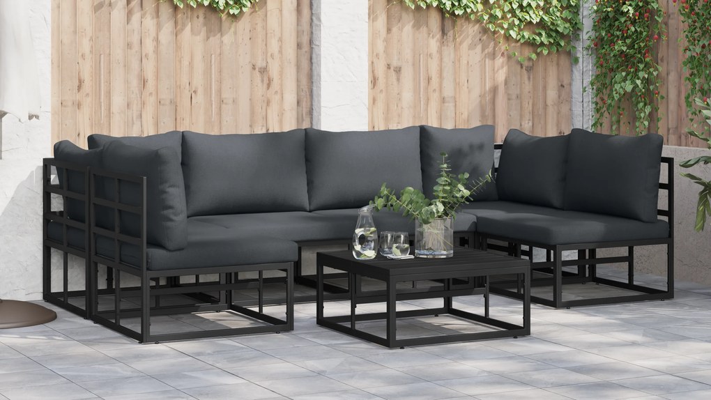 vidaXL Σετ Καναπέ Κήπου 6 pcs Μαύρο 283 x 141.5 x 71 εκ Αλουμίνιο
