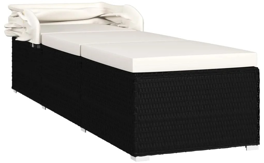 vidaXL Ξαπλώστρα Λευκό Κρεμ Συνθετικό Ρατάν με Μαξιλάρι και Σκίαστρο