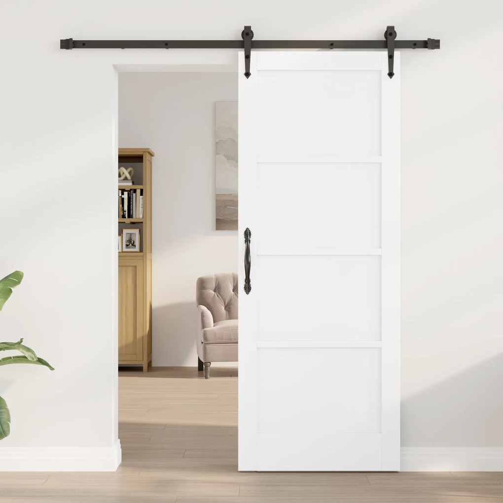 vidaXL Συρόμενη Πόρτα με Σετ Εξαρτημάτων Λευκή 78x202 εκ. Συμπαγές Ξύλο Πεύκου