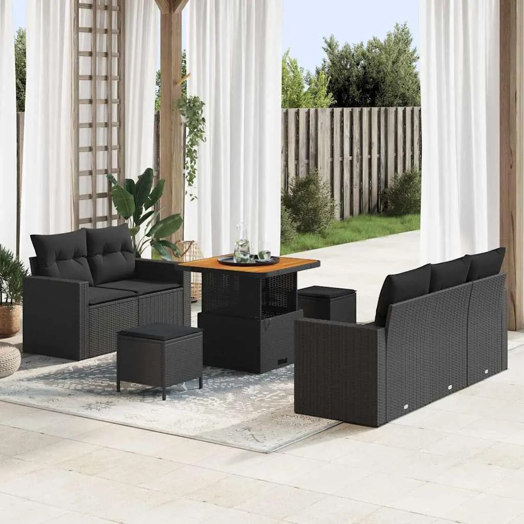 vidaXL Σετ Καναπέ Κήπου Ρυθμιζόμενο ύψος 8 pcs Μαύρο συνθετικό ρατάν