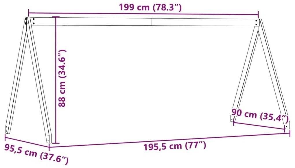 Οροφή Κρεβατιού Παιδική 199x95,5x88 εκ. από Μασίφ Ξύλο Πεύκου - Καφέ