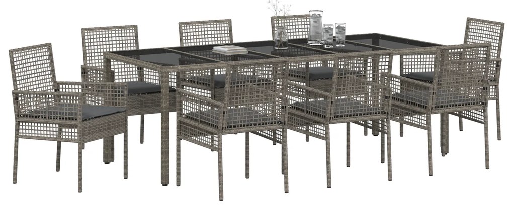 vidaXL Σέτ φαγητού για κήπο 9 pcs Γκρι 250 x 100 x 75 cm