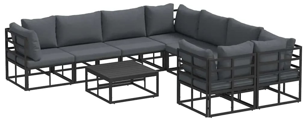 vidaXL Σετ Καναπέ Κήπου με μαξιλάρι 9 pcs Μαύρο Αλουμίνιο