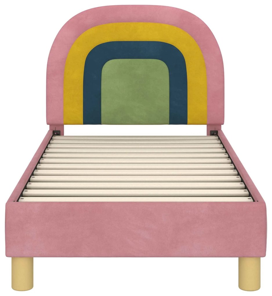 vidaXL Κρεβατική βάση για παιδιά με προσκέφαλο Ροζ 70 x 140 cm Βελούδο