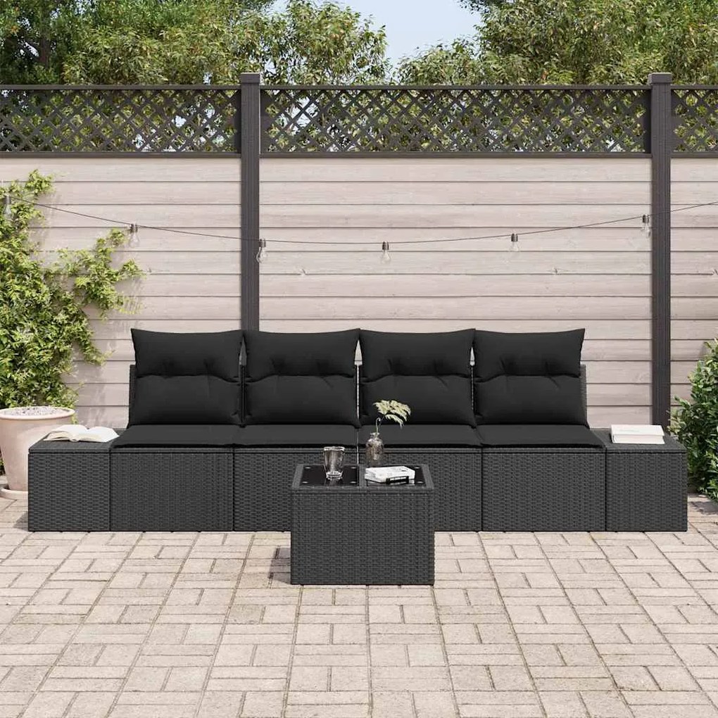 vidaXL Σετ Καναπέ Κήπου με μαξιλάρι 5 pcs Μαύρο 55 x 55 x 37 εκ