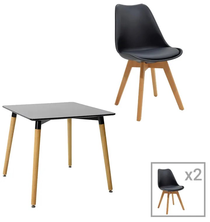 Intrahome Τραπεζαρία Natali-Gaston Intrahome σετ 3τεμ σε απόχρωση μαύρο-φυσικό 80x80x75εκ | SKU: INTRAPA-311111813