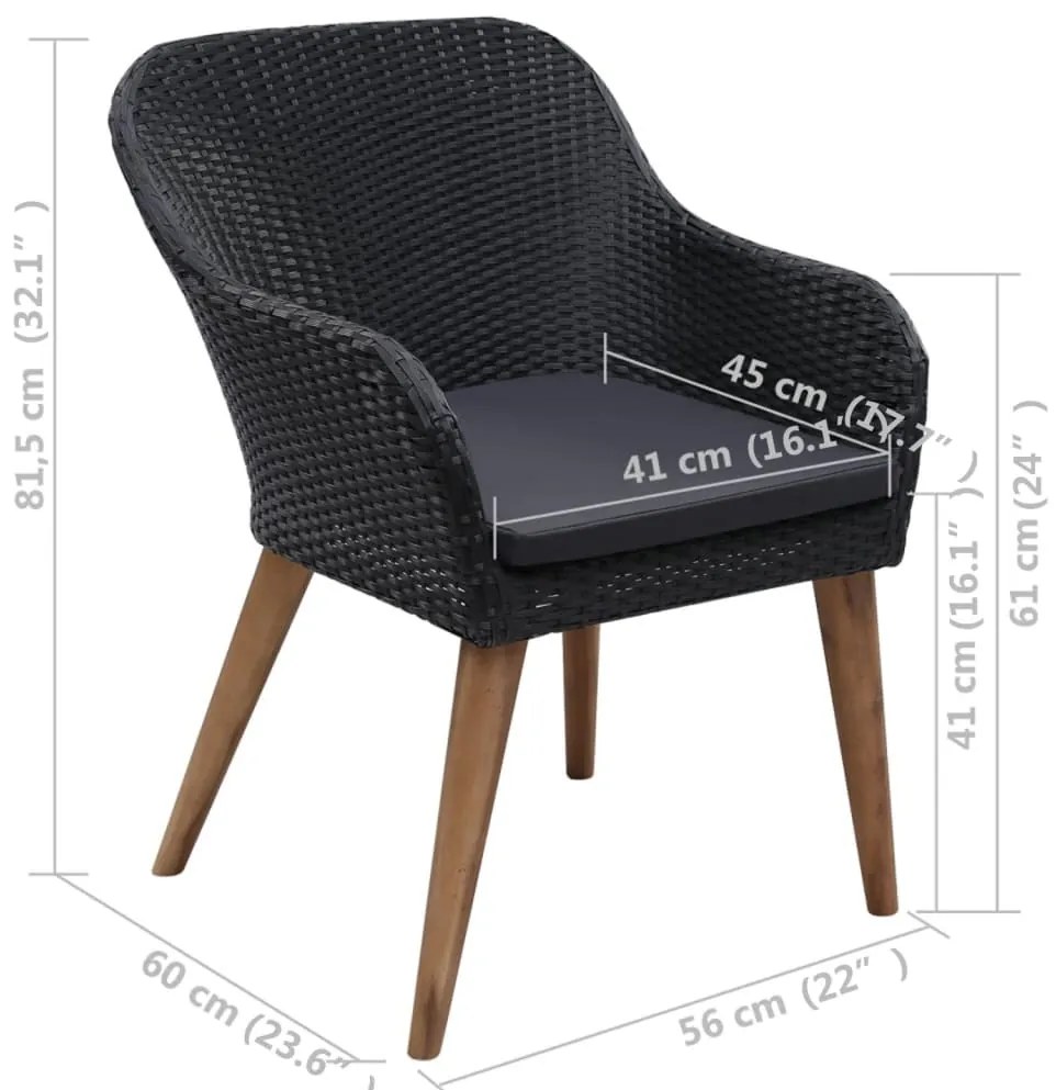 vidaXL Πολυθρόνες Εξωτερ. Χώρου 2 τεμ. Μαύρες Συνθ. Ρατάν με Μαξιλάρια