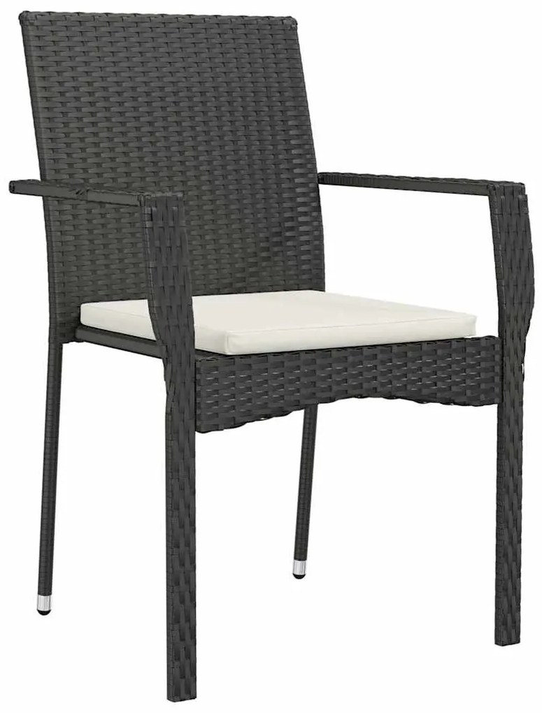vidaXL Σέτ φαγητού για κήπο με μαξιλάρι 7 pcs Μαύρο Πολυ ράταν