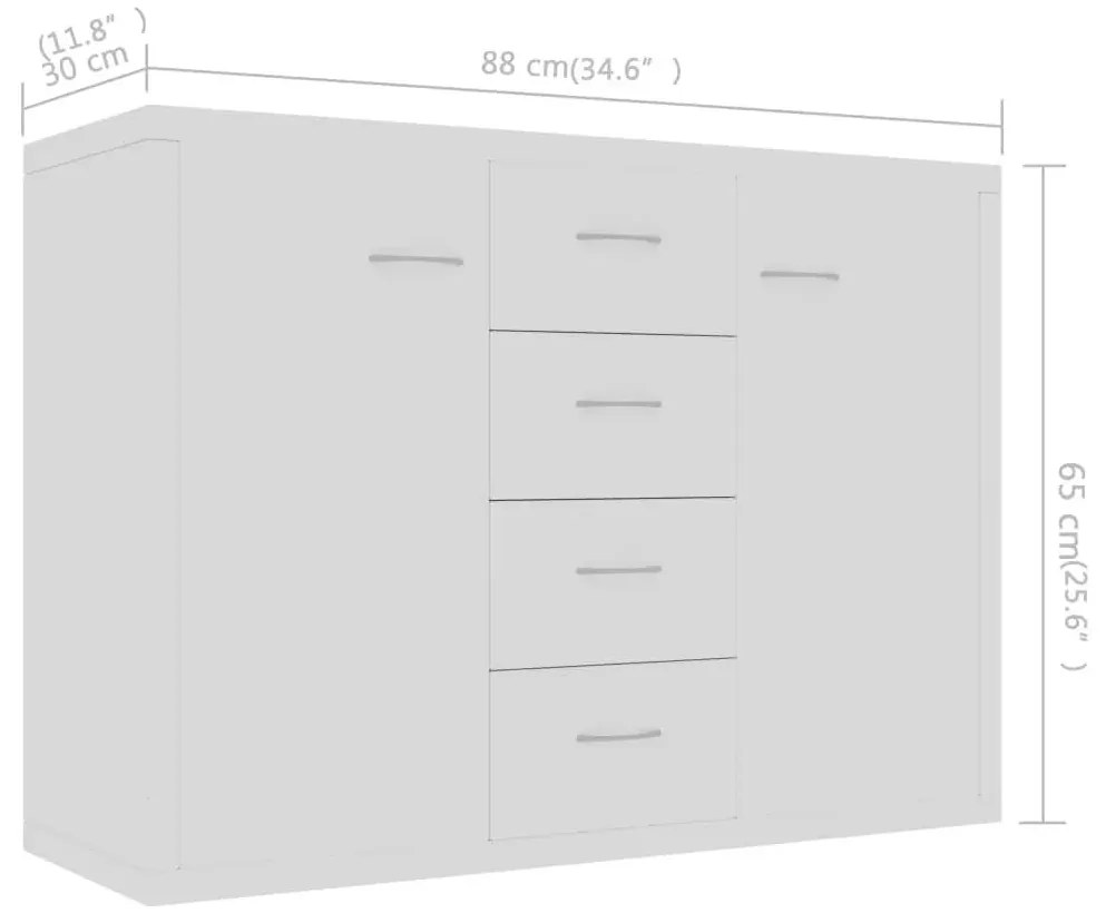 Μπουφές Λευκός 88 x 30 x 65 εκ. από Επεξ. Ξύλο - Λευκό