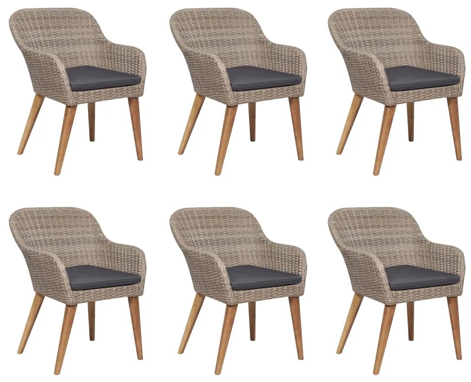 vidaXL Τραπεζαρία Εξωτερικού Χώρου Σετ 7 τεμ. Συνθ. Ρατάν με Μαξιλάρια