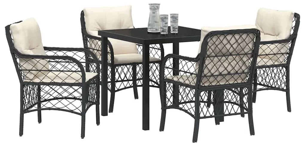 vidaXL Σέτ φαγητού για κήπο με μαξιλάρι 5 pcs Μαύρο Πολυ ράταν