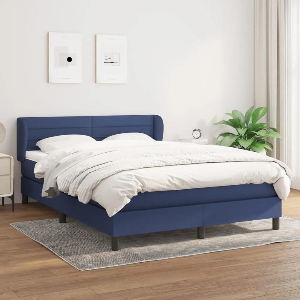 Κρεβάτι Boxspring με Στρώμα Μπλε 140x200 εκ. Υφασμάτινο