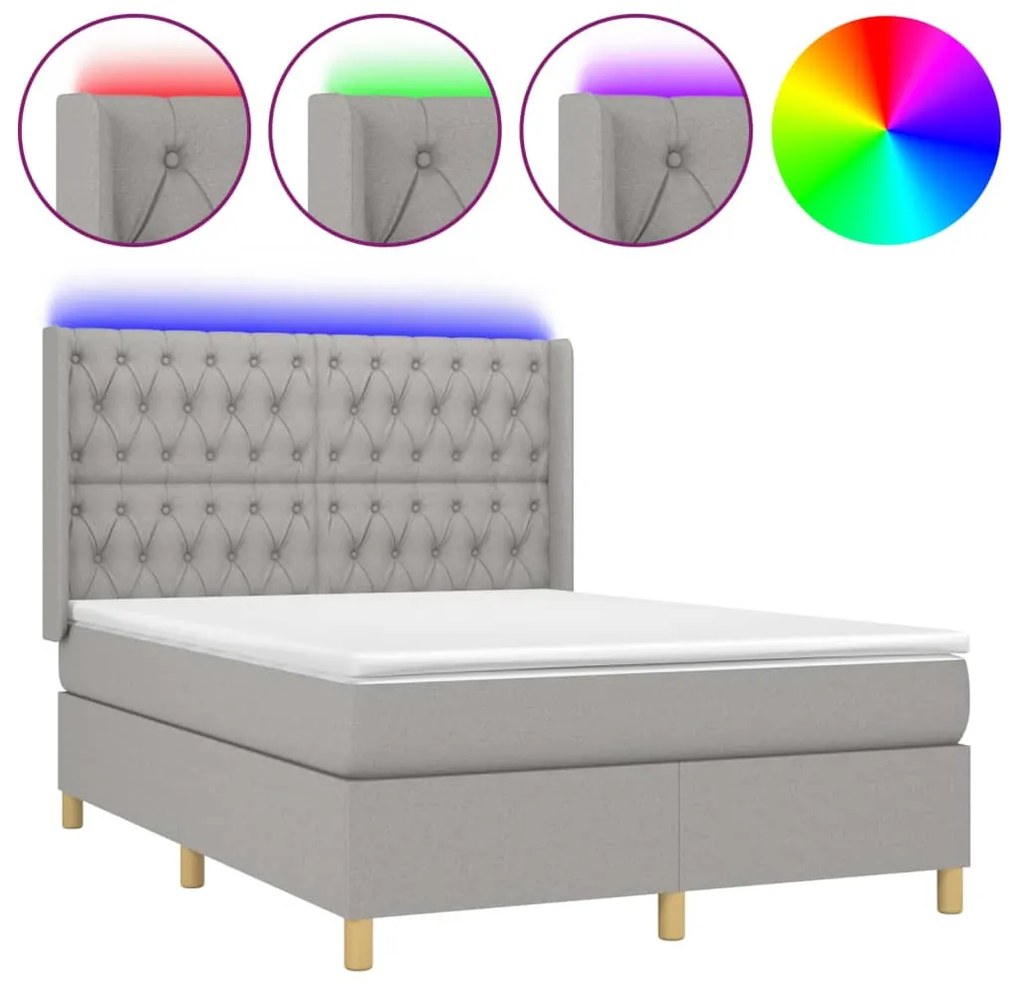 vidaXL Κρεβάτι Boxspring με Στρώμα &amp; LED Αν.Γκρι 140x190εκ. Υφασμάτινο