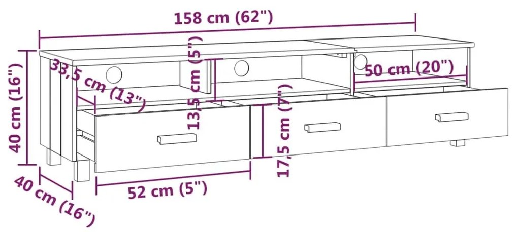 Έπιπλο Τηλεόρασης HAMAR Σκ. Γκρι 158x40x40εκ. Μασίφ Ξύλο Πεύκου - Γκρι