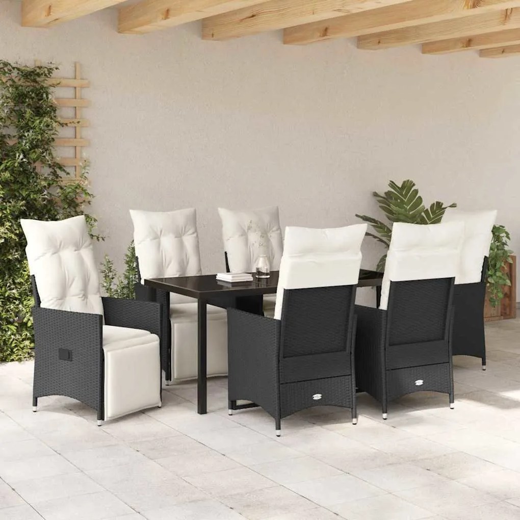 vidaXL Σέτ φαγητού για κήπο με μαξιλάρι 7 pcs Μαύρο Πολυ ράταν