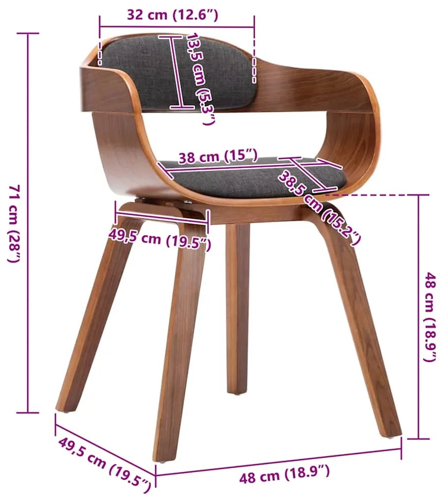 vidaXL Καρέκλα Τραπεζαρίας Σκούρο Γκρι από Ύφασμα και Λυγισμένο Ξύλο