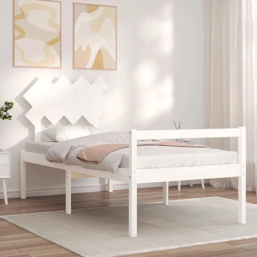 Κρεβάτι Ηλικιωμένου με Κεφαλάρι 90 x 200 εκ. Λευκό Μασίφ Ξύλο - Λευκό