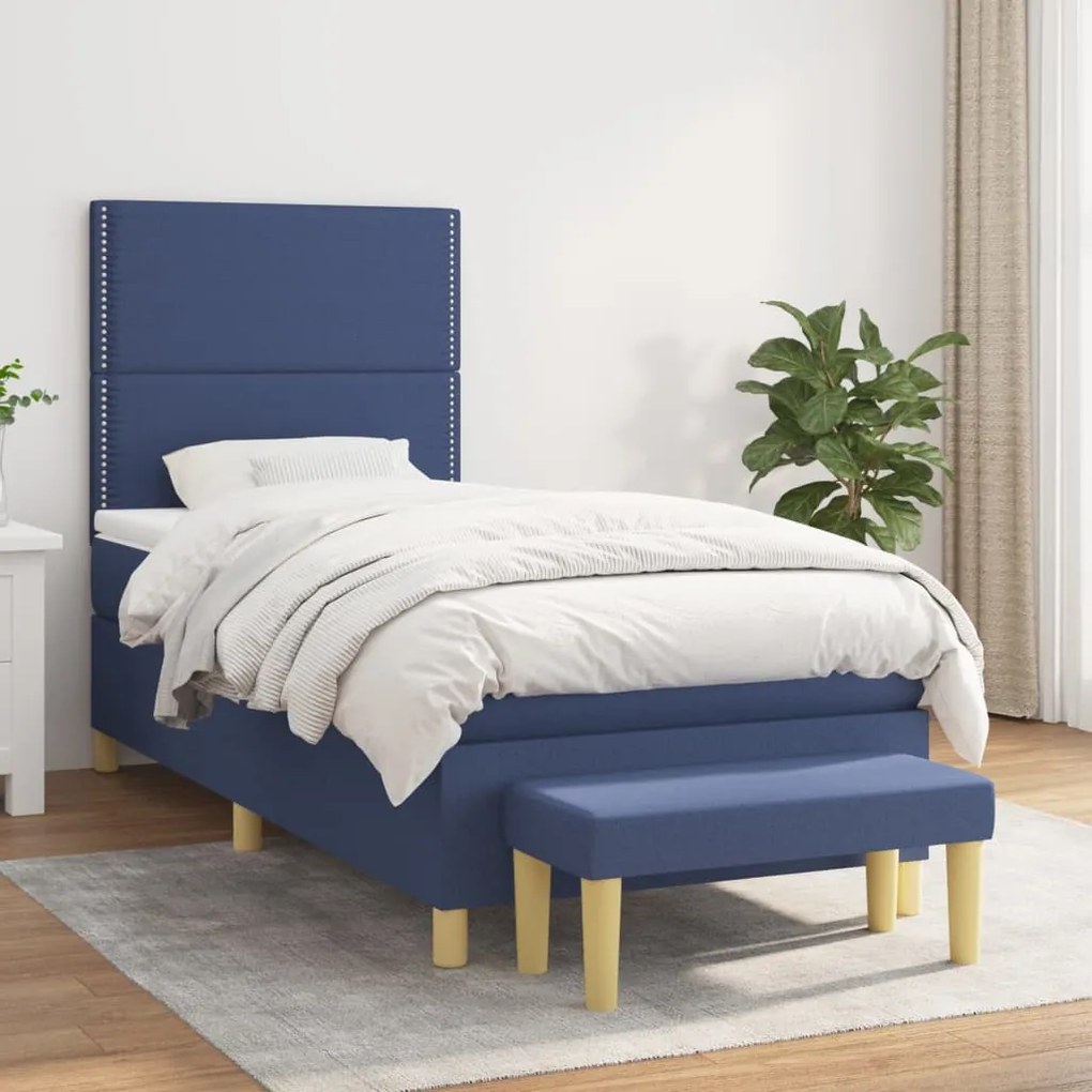 vidaXL Κρεβάτι Boxspring με Στρώμα Μπλε 100 x 200 εκ. Υφασμάτινο