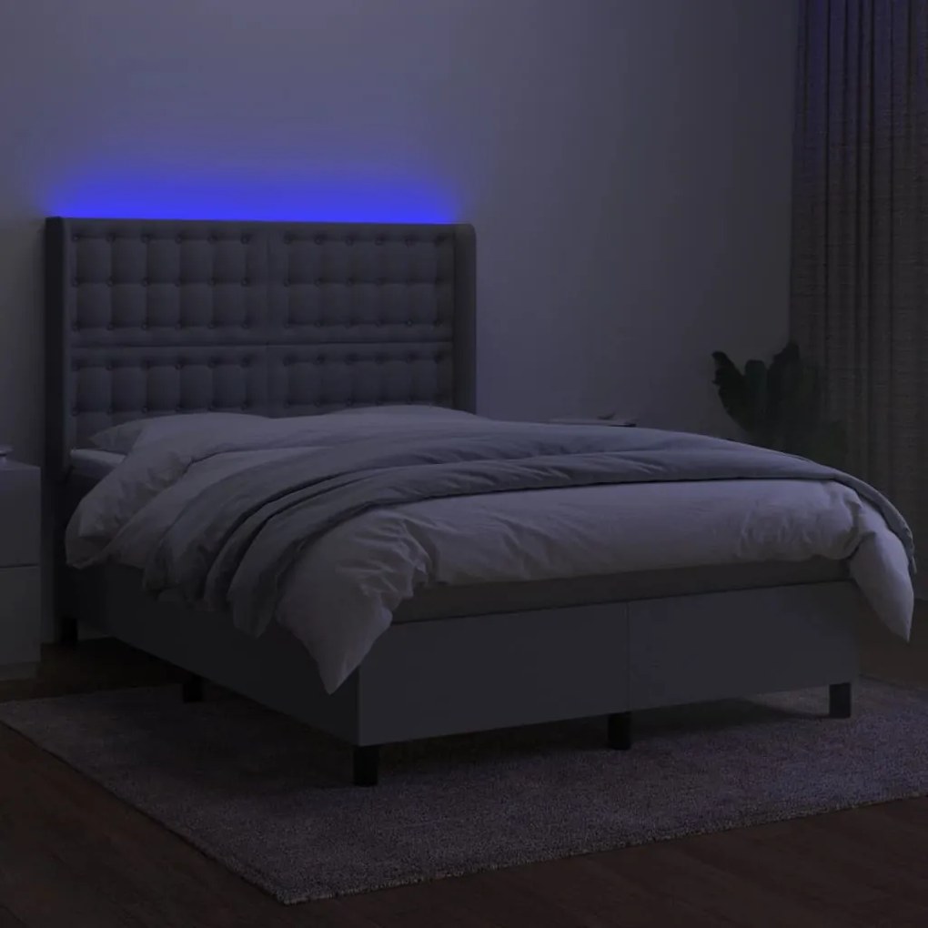 vidaXL Κρεβάτι Boxspring με Στρώμα &amp; LED Αν.Γκρι 140x190εκ. Υφασμάτινο