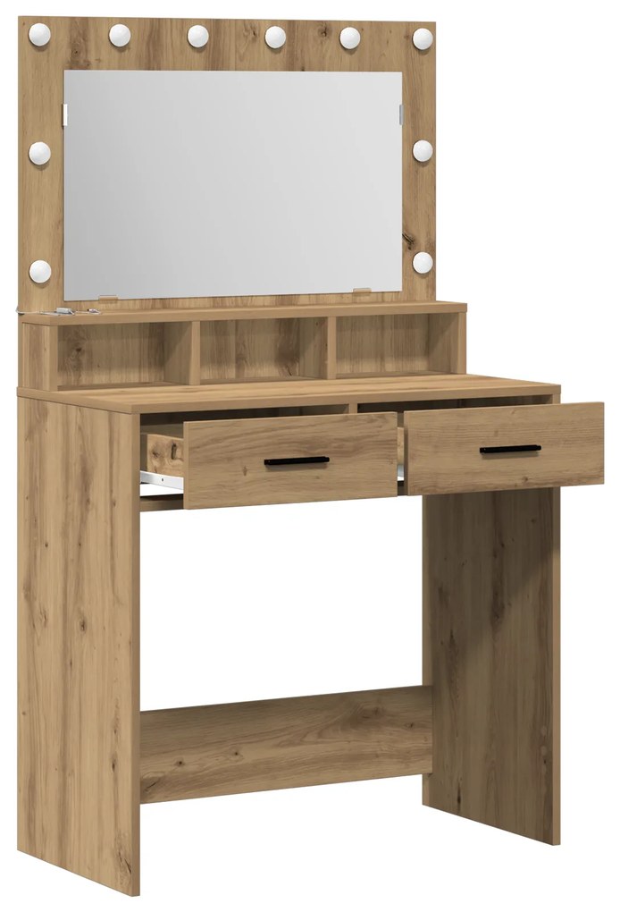 vidaXL Καθρέπτης Μακιγιάζ με LED Φώτα σε Artisan Oak 79x41x135 εκ.