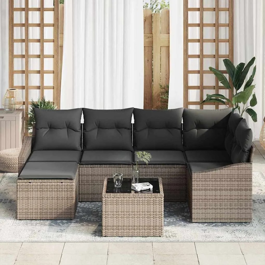 vidaXL Σέτ φαγητού για κήπο με μαξιλάρι 7 pcs Ανοιχτό γκρι