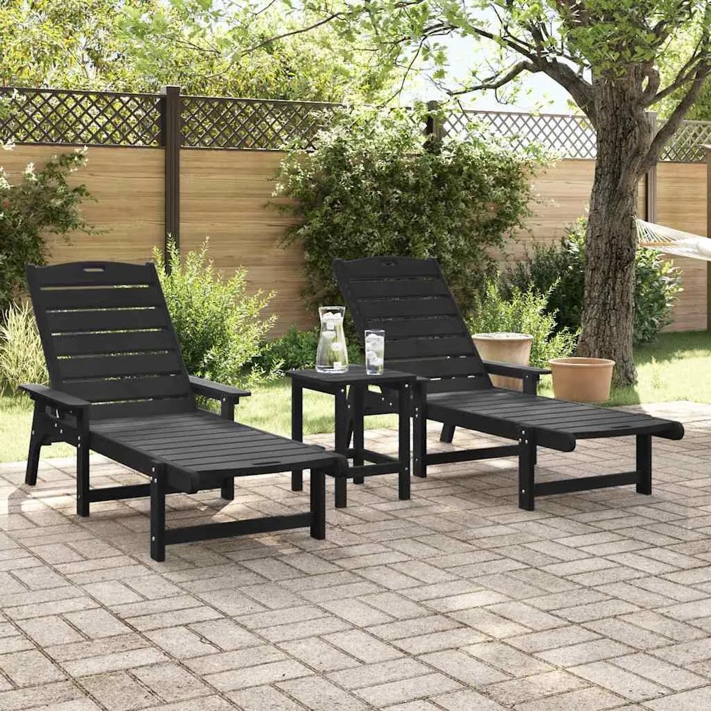 vidaXL Σετ lounge κήπου 3 τεμαχίων - Μαύρο HDPE