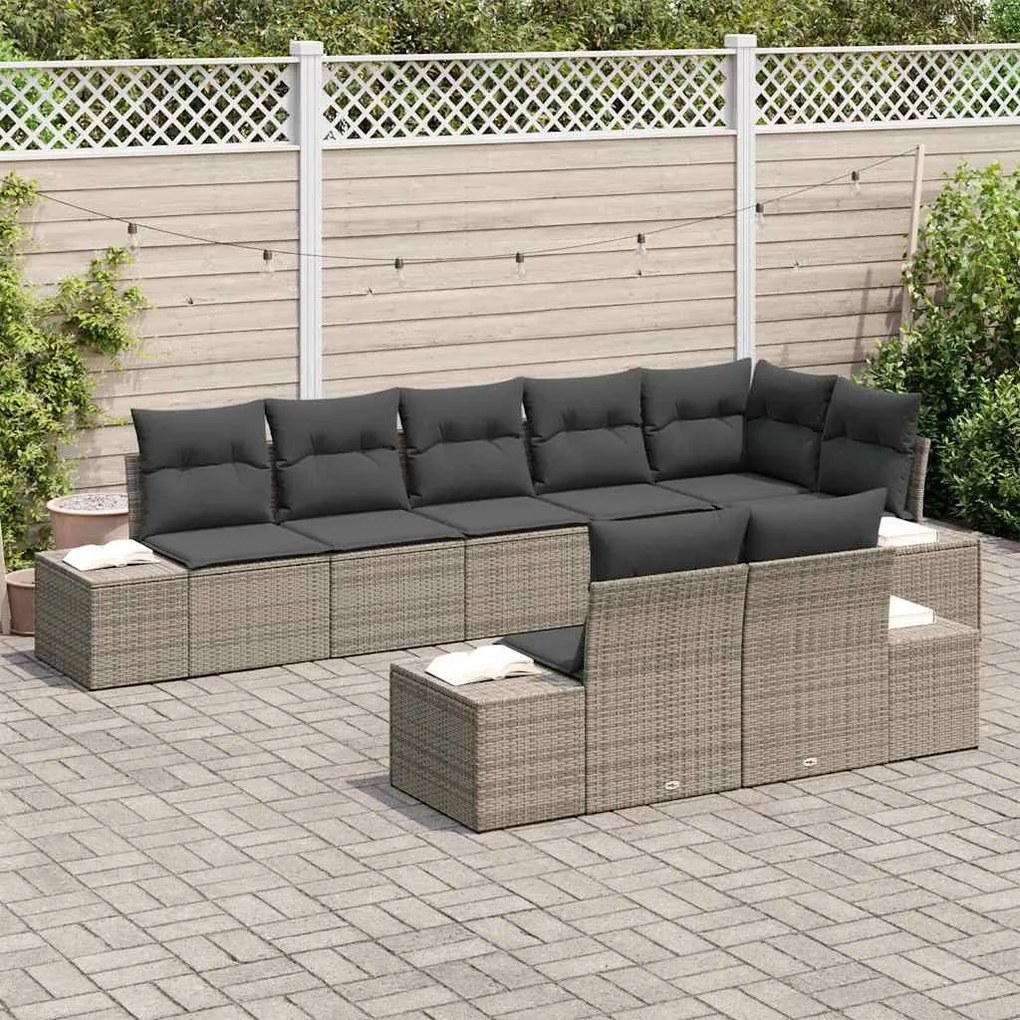 vidaXL Σετ Καναπέ Κήπου με μαξιλάρι 8 pcs Γκρι Πολυ ράταν