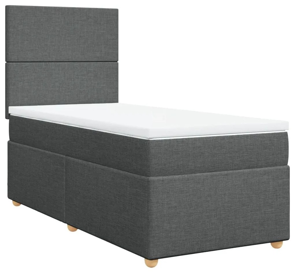 Κρεβάτι Boxspring με Στρώμα Σκούρο Γκρι 90x200 εκ. Υφασμάτινο - Γκρι