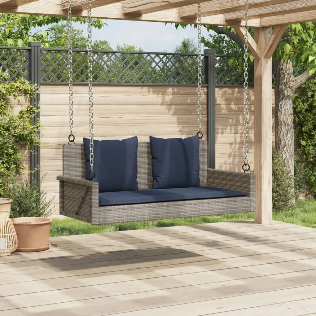 vidaXL Παγκάκι Κούνιας με Μαξιλάρια Γκρι 119 x 56 x 48 εκ. από Συνθετικό Ρατάν