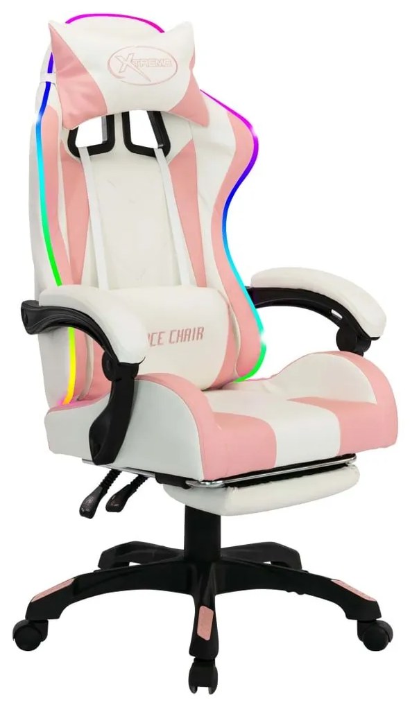 Καρέκλα Racing με Φωτισμό RGB LED Ροζ/Λευκό Συνθετικό Δέρμα - Πολύχρωμο