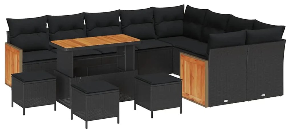 vidaXL Σετ Καναπέ Κήπου με μαξιλάρι 13 pcs Μαύρο 110 x 55 x 71 εκ