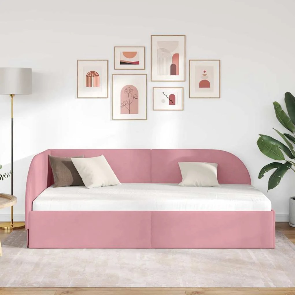 vidaXL Κρεβάτι Γωνίας με κεφαλάρι Ροζ 90 x 200 cm Βελούδο