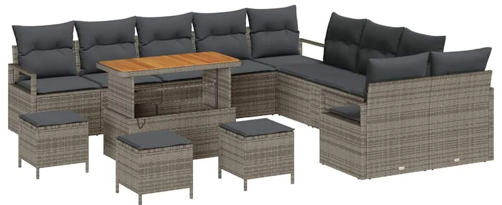 vidaXL Σετ Καναπέ Κήπου με μαξιλάρι 14 pcs Γκρι Πολυ ράταν