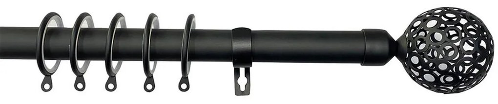 Κουρτινόξυλο Φ19mm Μονό Επεκτεινόμενο 140-240cm Με Άκρα Grace Lilie Black Mat 599177
