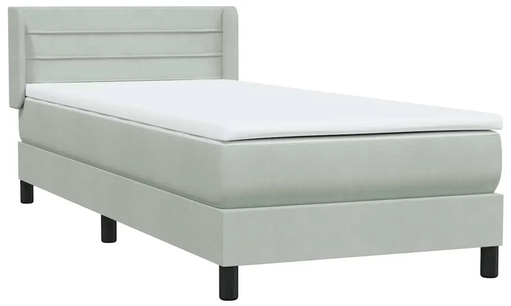 vidaXL Box Spring κρεβάτι με στρώμα ανοιχτό γκρι 90x220 εκ. Βελούδινο