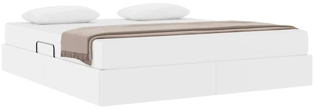 vidaXL Κρεβάτι με αποθηκευτικό χώρο και στρώμα 2 pcs Λευκό Δέρμα