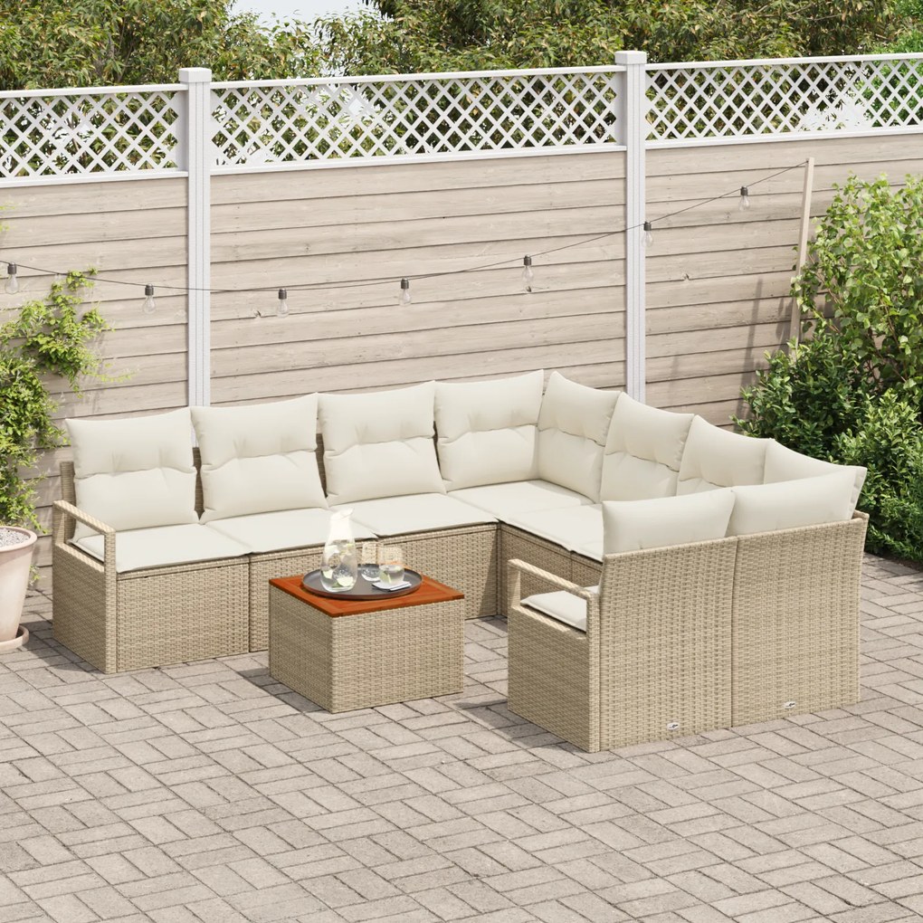 vidaXL Σετ Καναπέ Κήπου 9 pcs Beige, λευκό Μεγάλο Ρατάν, Ύφασμα