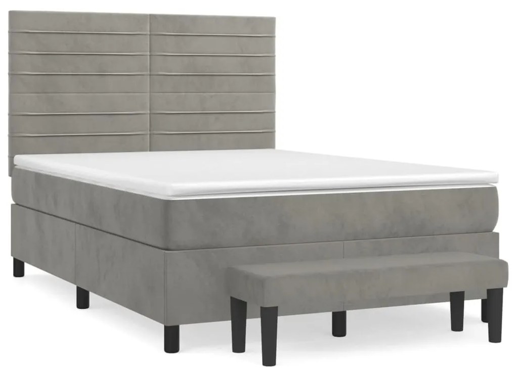 Κρεβάτι Boxspring με Στρώμα Ανοιχτό Γκρι 140x200 εκ. Βελούδινο - Γκρι